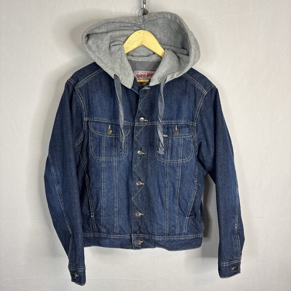 Storm Rider MWG Denim‎ Jacket Men’s Small Hooded Quilted Lined Jean Trucker